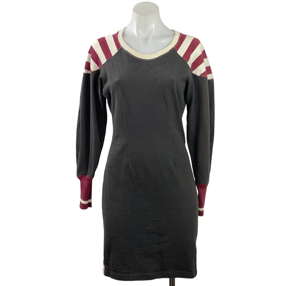 Isabel Marant Black Red White Striped Shoulder Long Sleeve Mini Sweater Dress 2